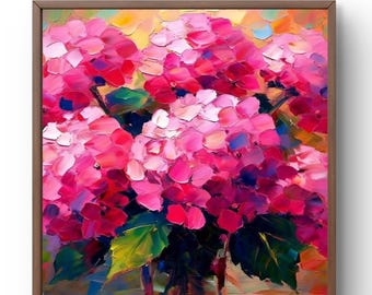 Hydrangea Impasto Oil Painting: Floral Canvas Wall Art