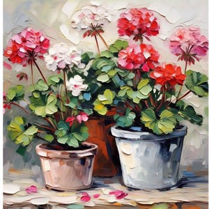Geranium Flower Original Oil Painting on Canvas Ready to Hang Wall Art Garden Floral Picture by Renata Minko