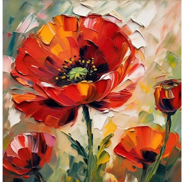 Californian Poppy Oil Painting: Impasto Meadow Landscape Wall Art