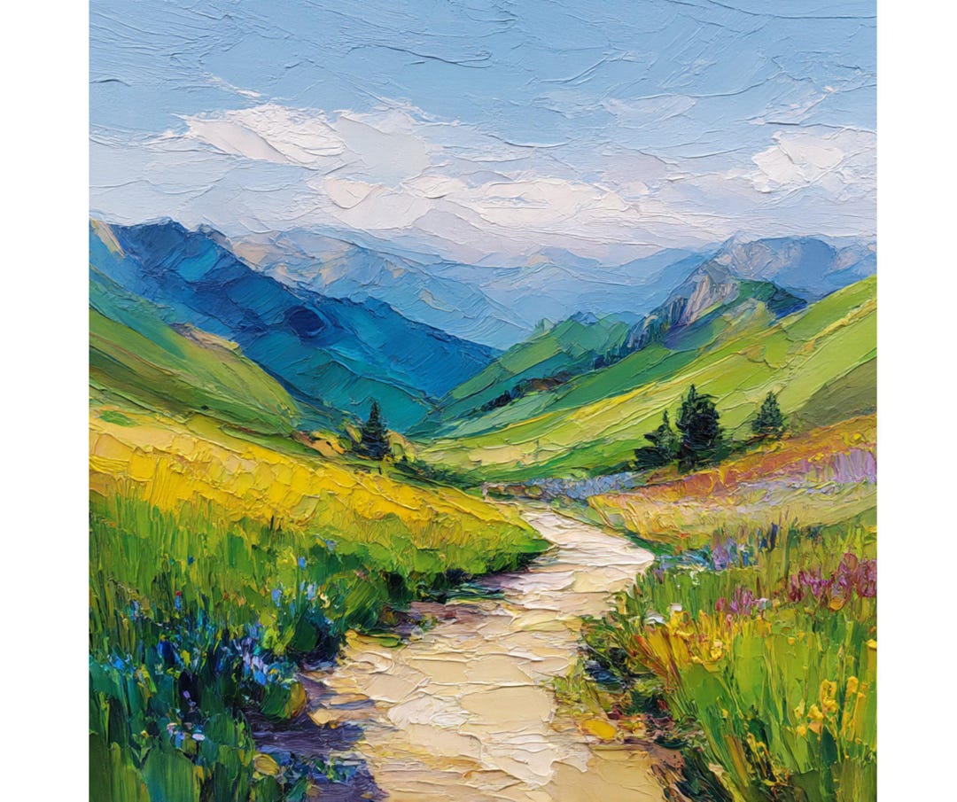 Colorado Rocky Mountains Landscape Oil Painting Mountain Trail Art ...