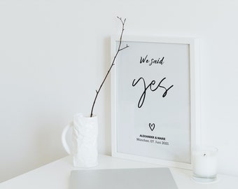 Poster "We said YES"  - Personalisiert mit Namen - Hochzeit - Andenken - Hochzeitsgeschenk - Brautpaar - Anpassbar