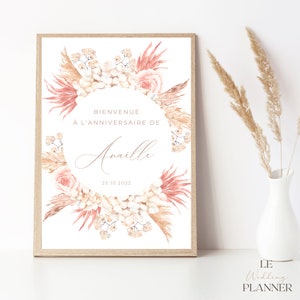 Affiche Anniversaire Personalisée、ポスター Anniversaire Numérique à Télécharcher、装飾 Bienvenue Anniversaire Champêtre、À imprimer