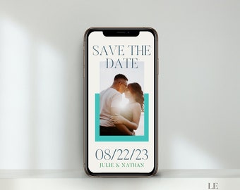 Modern Green Save the Date With Photo, Electronic Save the Date, Save the Date with Photo of the Couple, Modern Save the Date Template