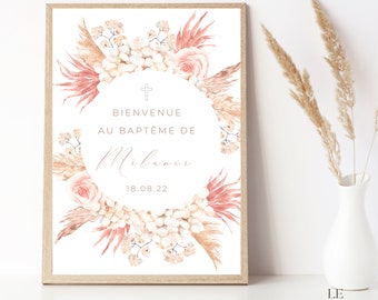 Segno delle decorazioni del battesimo di benvenuto, annuncio del battesimo BOHO, segno di benvenuto del battesimo, battesimo stampabile, festa di battesimo di benvenuto, fiori di battesimo