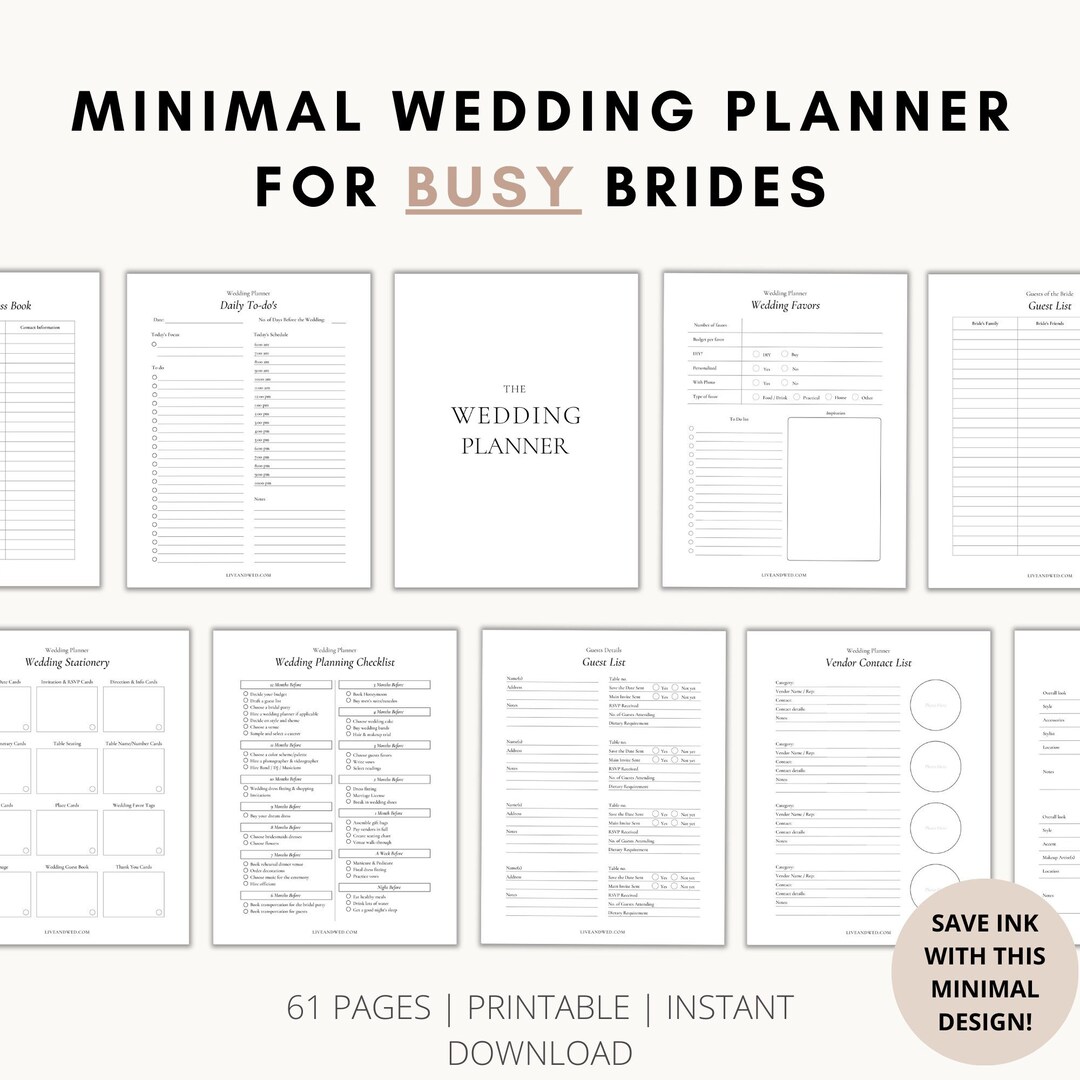Wedding Planner Printable, Minimal Wedding Planner, Wedding Planner ...