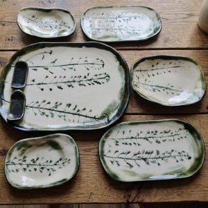 Handmade Ceramic Sushi Set for Two – Botanical Green & Off-White Pottery.