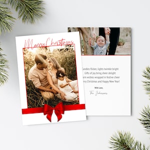 9 Combos, Christmas Card Template, Printable, Editable Custom 5x7, Red Bow Theme