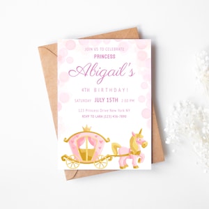 Princess Birthday Invitation, Printable Template, Editable Custom 5x7
