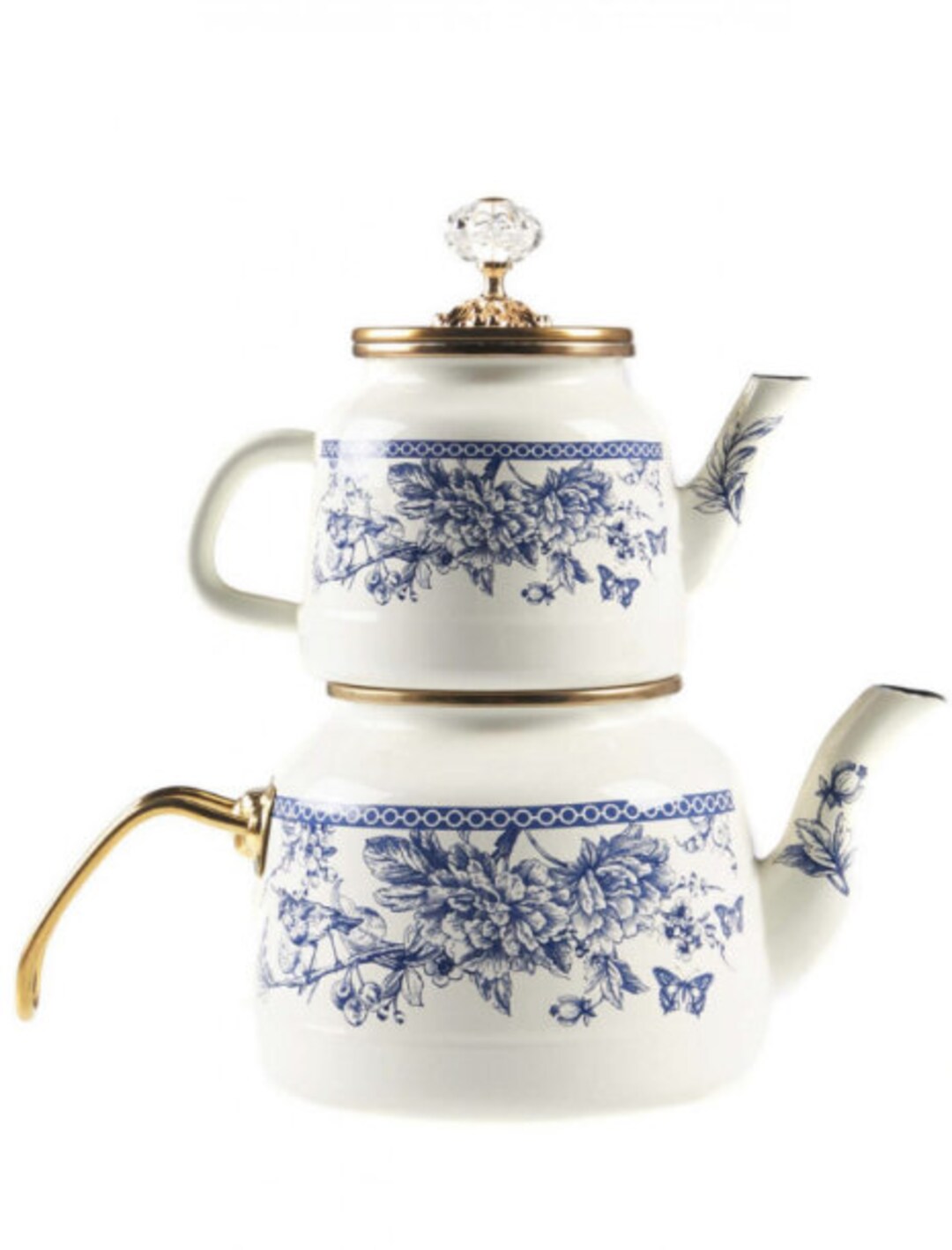 Blue Floral Turkish Double Teapot Set for Stovetop Tea Kettle Etsy
