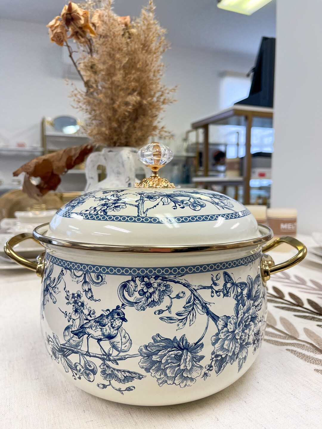 Vintage Style Blue Bird Cookware Casserole Pot Etsy