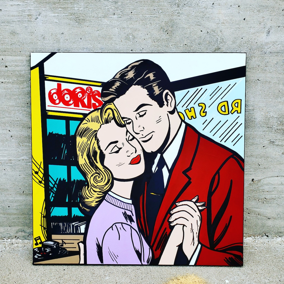 MCM Mid Century 1950's Pop Art Painting On Canvas Etsy