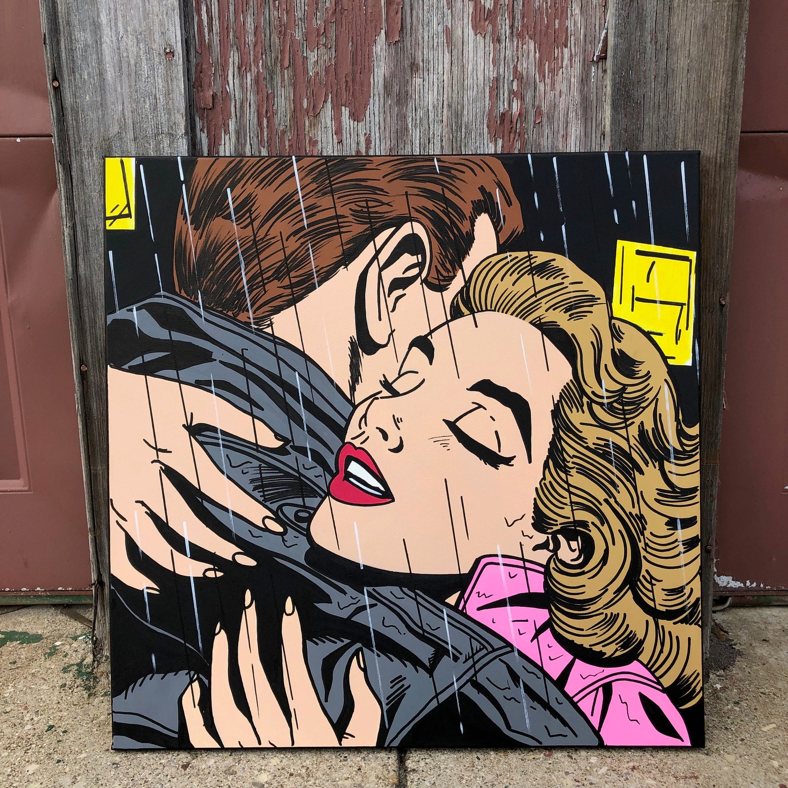 MCM Mid Century 1950's Pop Art Painting On Canvas Etsy