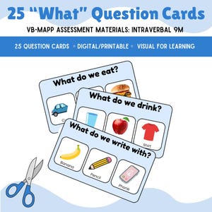 25 "WHAT" Question Cards for VB-MAPP Intraverbal 9M | Printable or Digital