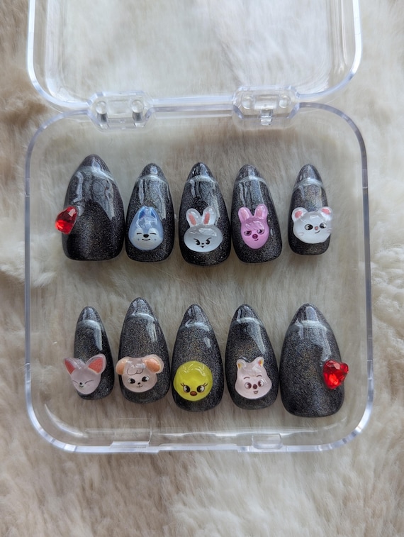 SKZOO Press On Nails,Stray Kids Nails,Concert Nails,Kpop Nails,Chan,Lee Know,Changbin,Hyunjin,Han,Felix,Seungmin, I.N,*NEW pink option*
