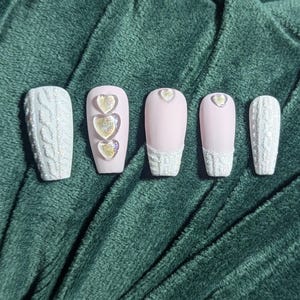 ADELINE | Textured Ribbon Press on Nails | Matte Pointelle
