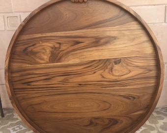 Ottoman Tray, Large, Farmhouse tray, Wooden tray, Breakfast tray, Kitchen tray, Serving Tray, Wood Tray, Wedding decor, round Ottoman tray