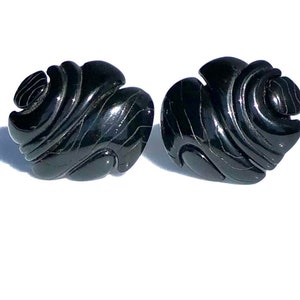 Vintage YSL Yves Saint Laurent Carved Lucite clip earrings Acrylic black