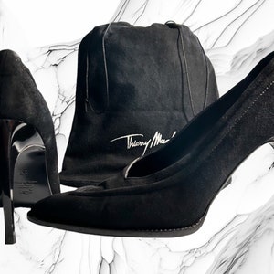 VTG THIERRY MUGLER Black suede pumps. Heel 10 cm Size 37 Fabric bag signed inc.