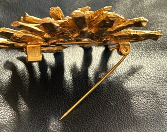 Broche Vintage Brutaliste Soleil Doré Oversize Linda Hattab Paris - Occasion