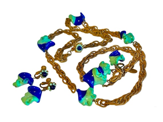 MIRIAM HASKELL SIGNED Rare Set Cobalt Blue Glass … - image 1