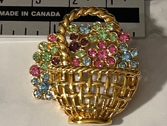 DORLAN SIGNED EASTER Basket in Flowers Brooch 22k… - image 5