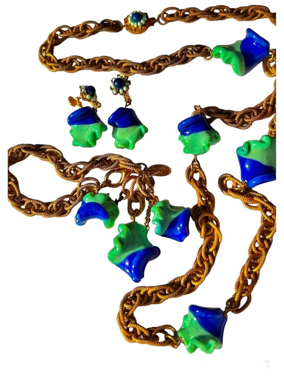 MIRIAM HASKELL SIGNED Rare Set Cobalt Blue Glass … - image 2