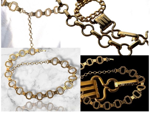 Made in Italy signed on each link. Elegant Gold Chain Belt BELT MADE ITALY Gold Metal Circular Chain Links •signed•logo  main image 4