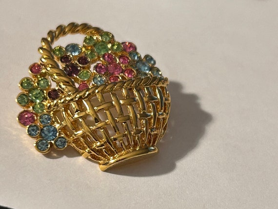 DORLAN SIGNED EASTER Basket in Flowers Brooch 22k… - image 6