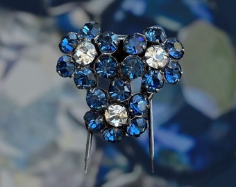 RJP DEPOSE 1940's Triple Saphir Blue Flowers Fur Clip, French Collector Dior