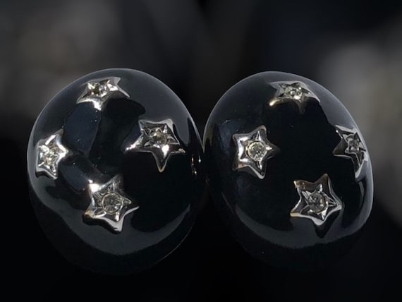 COURREGES Paris Signed Vintage Black enameled Star clip earring’s