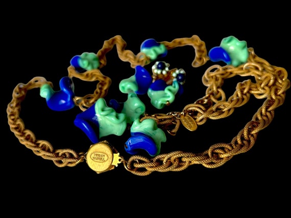 MIRIAM HASKELL SIGNED Rare Set Cobalt Blue Glass … - image 3