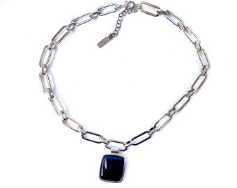 Napier Silver Link Chain Choker Necklace Black square during