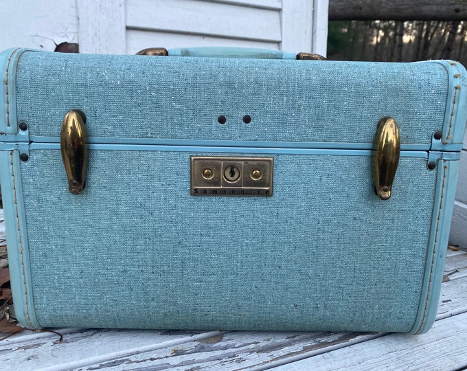 Samsonite Streamlite Vintage Train Case Blue Tweed Sparkle Shwayder