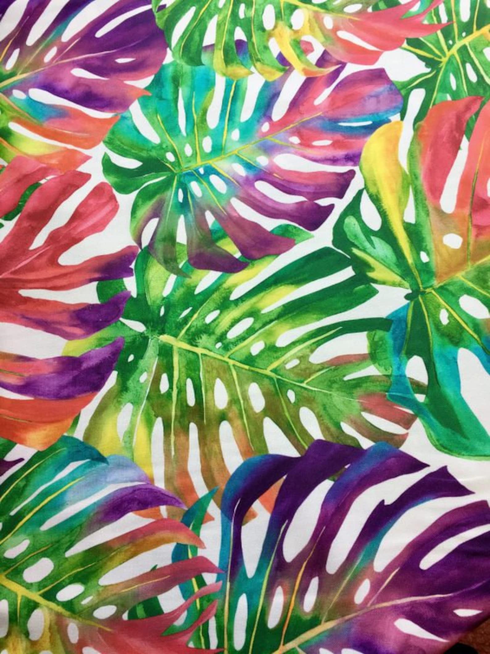 Tropical Palm Leaves Cotton Fabric, Colourful Exotic Summer, Fabric by