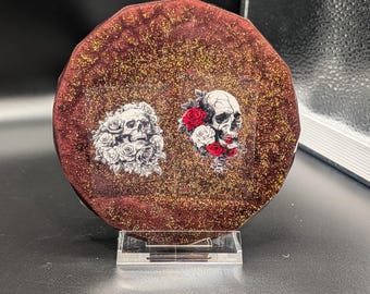 Large Resin Skull Coaster | Gothic Epoxy Cup Coaster | Handmade Resin Art | Minor Imperfections | Skull Lover Gift
