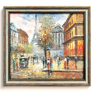 New Paris Street Wall Decor - European Wall Art Canvas Oil Paintings, Architecture art, Paris Framed Vintage Painting Holiday Gift