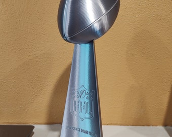 Large Customizable 13.5&quot; Fantasy Football Champion Vince Lombardi Super Bowl Trophy Replica - Brushed/Shiny Silver - 3D Printed