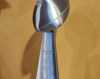 Life-Sized 22&quot; Vince Lombardi Trophy Replica - Choose I(1) through LIX(59) - Brushed/Shiny Silver -3D Printed NFL Championship