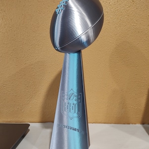 Large Customizable 13.5&quot; Fantasy Football Champion Vince Lombardi Super Bowl Trophy Replica - Brushed/Shiny Silver - 3D Printed