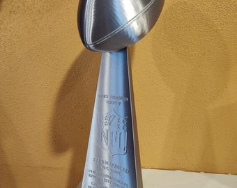 Extra Large 18&quot; Vince Lombardi Trophy Replica - Choose I(1) through LIX(59) - Brushed/Shiny Silver  Plastic -3D Printed NFL Championship