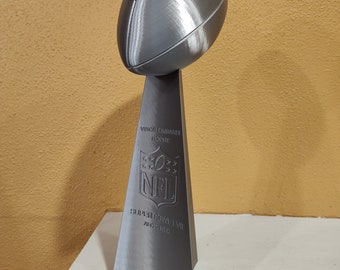 Large 13.5" Vince Lombardi Trophy Replica - Choose I(1) through LVIII(58) - Shiny Silver -3D Printed Championship Football Party Decoration