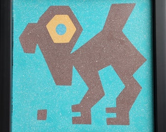Brown Dog Symbol Handmade Framed Tile Table