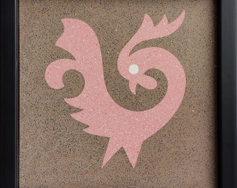 Pink Rooster Symbol Handmade Framed Tile Table