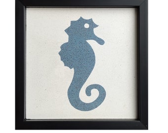 Blue Sea Horse Symbol Handmade Framed Tile Table