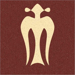 May include: A stylized image of a bird with a cream-colored silhouette on a maroon background.