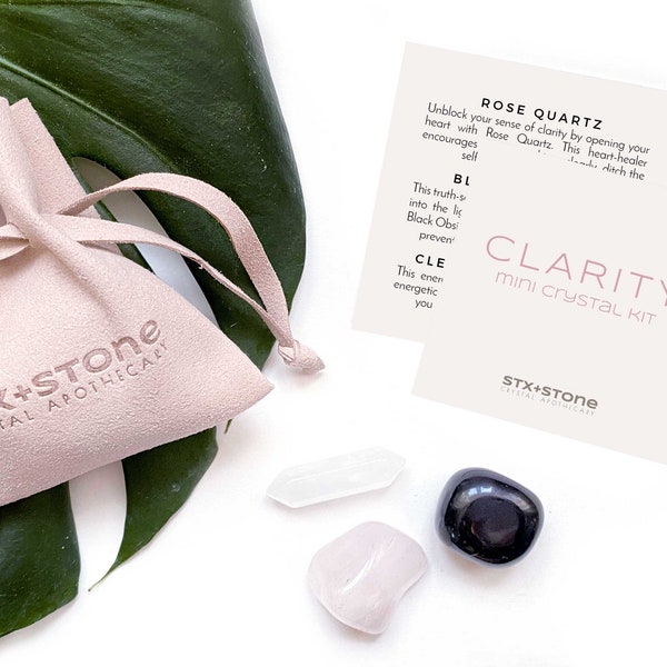 CLARITY Mini Crystal Kit - Rose Quartz, Black Obsidian, Clear Quartz Point | Unique Crystal Gift, Travel Crystals | Mental Clarity Crystals