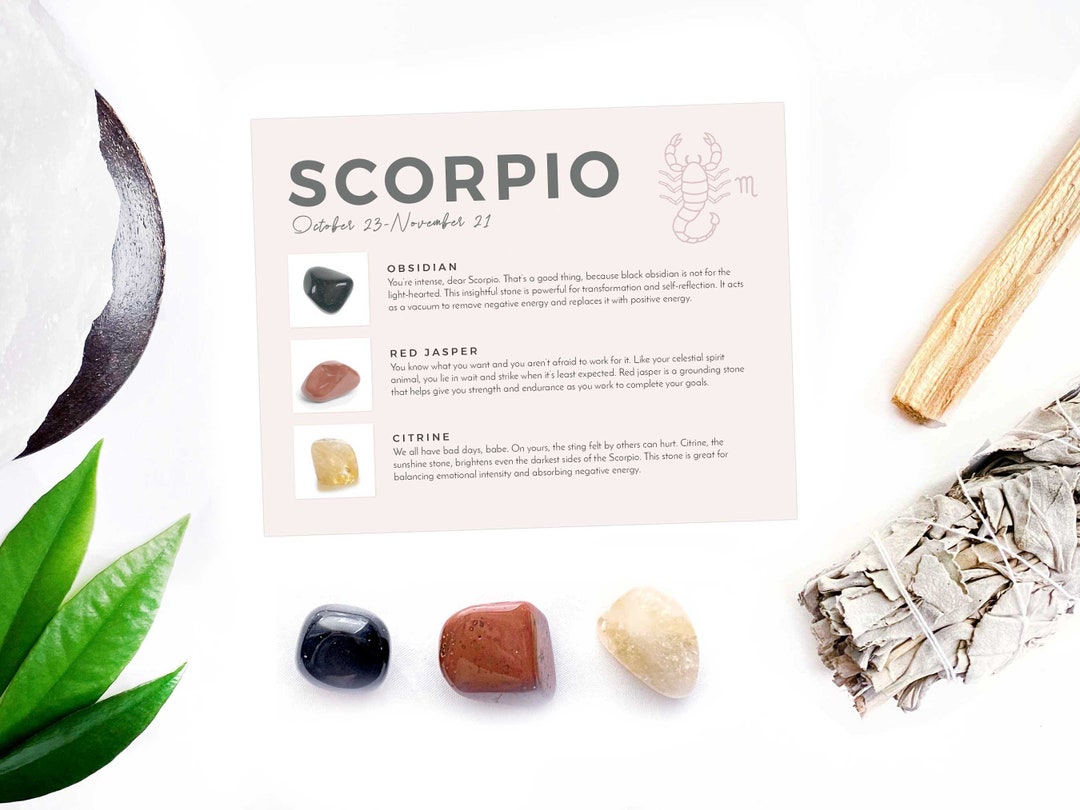 SCORPIO Zodiac Crystal Kit - Gemstones Include Obsidian, Red Jasper ...