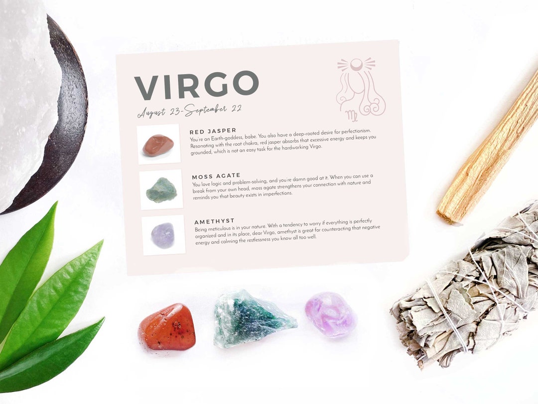 VIRGO Zodiac Crystal Kit Gemstones Include Red Jasper, Moss Agate