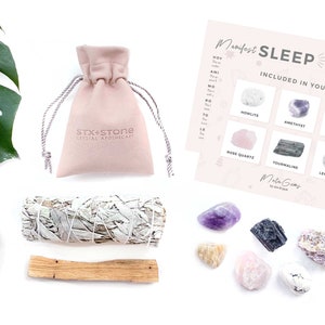 SLEEP Crystal Kit - Howlite, Amethyst, Moonstone, Rose Quartz, Tourmaline, Lepidolite - Unique Crystal Gift - Crystals for Insomnia & Sleep