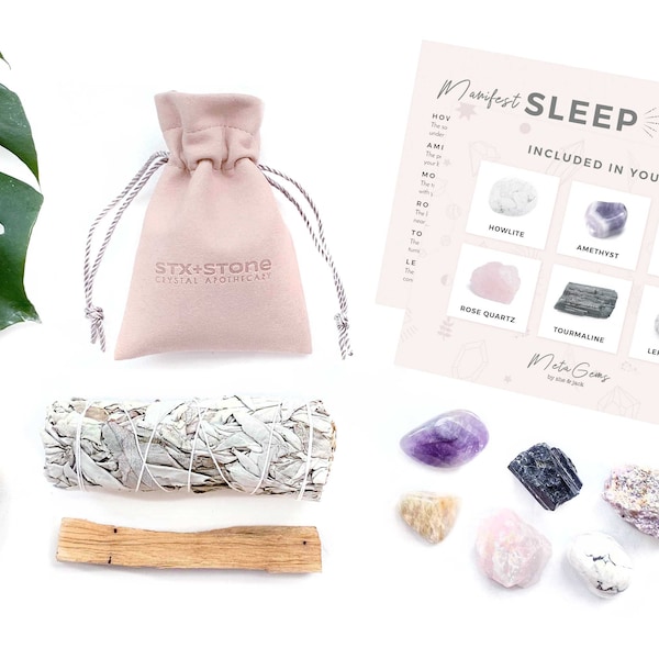 SLEEP Crystal Kit - Howlite, Amethyst, Moonstone, Rose Quartz, Tourmaline, Lepidolite - Unique Crystal Gift - Crystals for Insomnia & Sleep